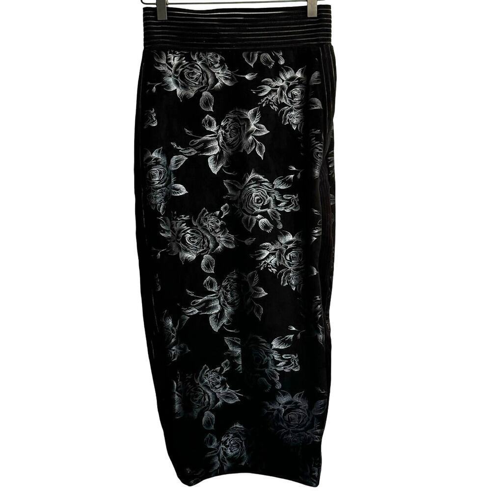 ZHIVAGO Australia Midi Pencil Bodycon Skirt Black Silver Metallic Floral Size 2 - Picture 1 of 7